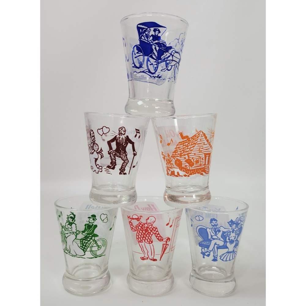 Set of 6 Vintage Hazel Atlas Song 3oz Drink Shot Glasses